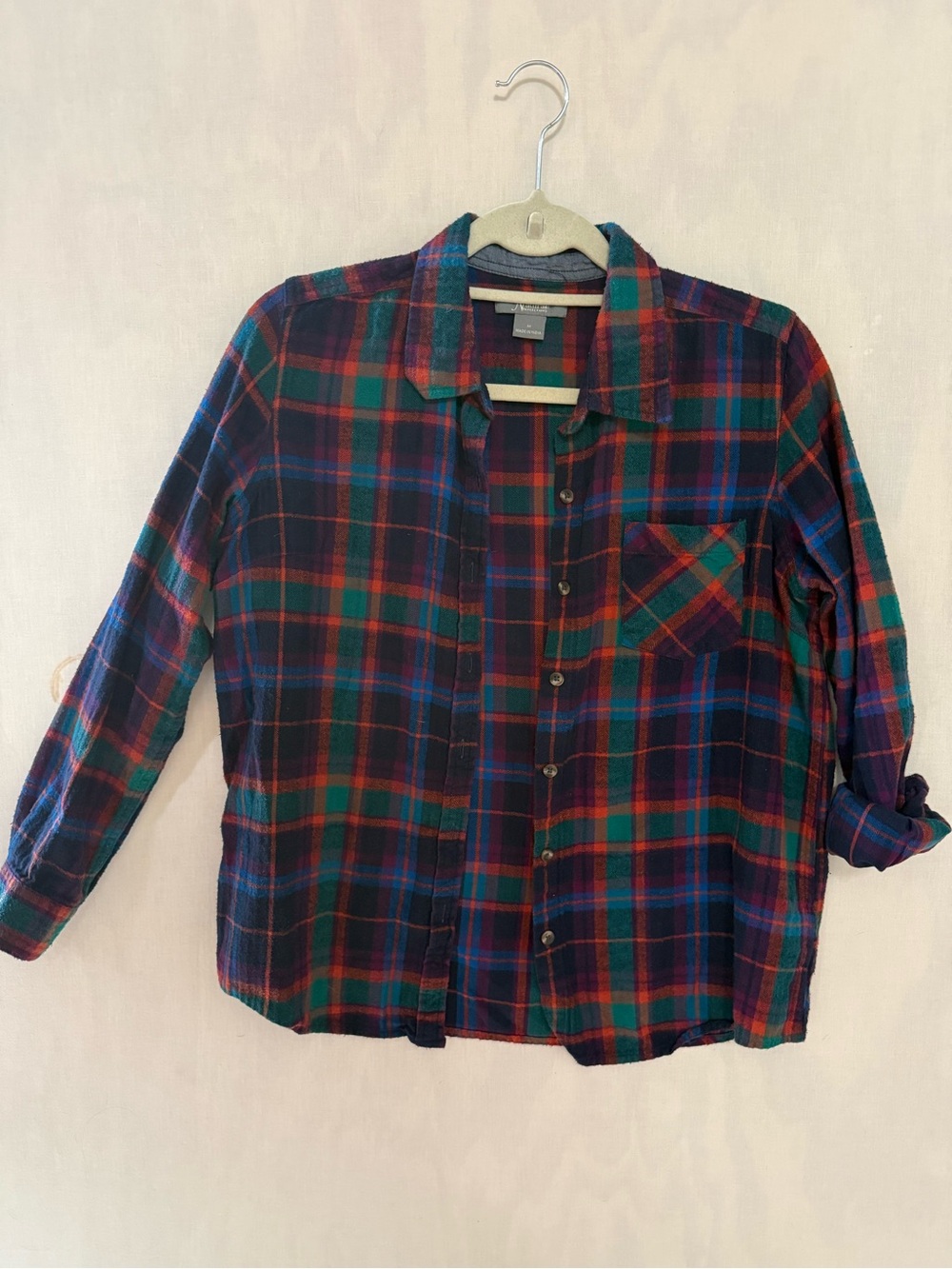 Natural Reflections Plaid Flannel Shirt M 100% Cotton Jewel Tone Fall Cabincore